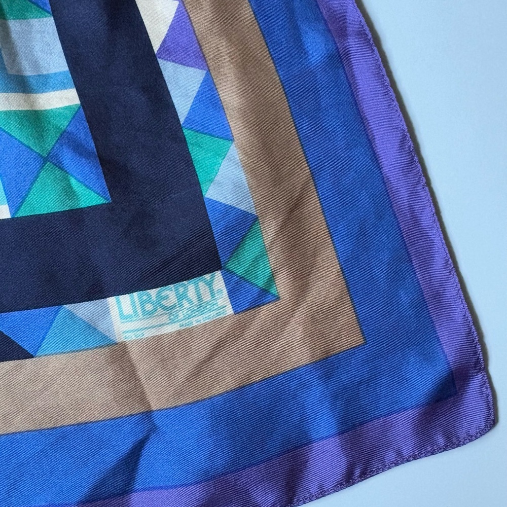 Liberty of London silk scarf pocket square handkerchief blue geometric print